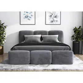 mebloland Polsterbett STAR 140 x 200 mit Matratze und Bettkasten. Farbe: Grau - Grau