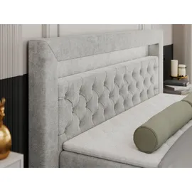 MKS Meble Boxspringbett 140x200 mit Led, Polsterbett 140x200 mit LED Kopfteil - Multipocket-Matratze H4 - Doppelbett mit Bettkasten Stauraumbet - GOLD-9 - 14... - Hellgrau
