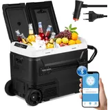 Clanmacy Kompressor Kühlbox 50 Liter mit Rollen, Elektrische Gefrierbox mit APP-Steuerung zum Kühlen, Kühlschrank Einfrieren & Warmhalten Kühls... - Schwarz