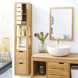 Tikamoon Eiche Hochschrank 30 cm Beige Massivholz