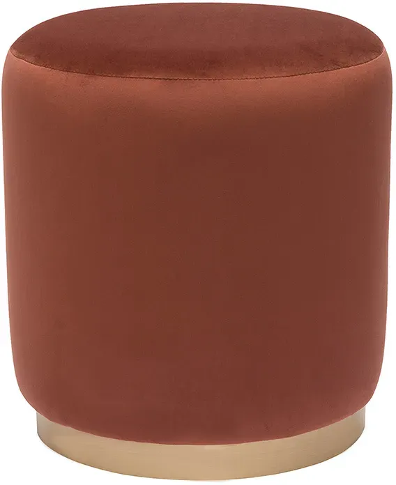 Pouf rond en velours rouge tomette et métal doré D40 cm AMAYA