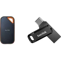 SanDisk Extreme PRO Portable SSD 1 TB Mobiler Speicher, Schwarz & 128GB Ultra Dual Drive Go USB Type-C Flash Drive with Reversible USB Type-C and USB Type-A connectors