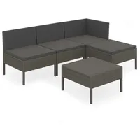 vidaXL 5-tlg Garten-Lounge-Set mit Auflagen Poly Rattan Grau