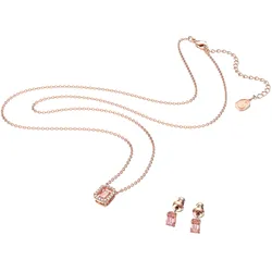 Ohrring und Ketten Set SWAROVSKI "Millenia Set, Swarovski Zirconia im Octagon-Schliff", weiß (roségoldfarben, pink, kristallweiß, pink, kristallweiß), Schmuck-Sets, Damen, Metall, mit Swarovski Kristallen