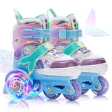 NEMONE Rollschuhe für Mädchen Kinder 4 Größen Verstellbar Blau Violett Rollschuhe für Kinder Drinnen Draußen Mädchen Kinder