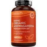 Nutravita Bio Ashwagandha KSM-66-60 Bio Ashwagandha Kapseln Hochdosiert - 500 mg Pulver pro Kapsel - KSM66 Withanolide - Reines Ashwaganda Extrakt ohne Zusätze - Vegan