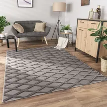 Paco Home Teppich Wohnzimmer Schlafzimmer Kurzflor Boho Skandi Raute 3D Grau Anthrazit 160x220 cm - Grau