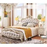 JVmoebel Schlafzimmer-Set Chesterfield Schlafzimmer-Set in Weiß mit Holz-Nachttischen, (Set, 3-tlg., 1x Bett + 2x Nachttische), Made in Europa weiß