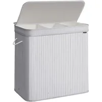 Songmics Wäschekorb mit Deckel, aus Bambus, 150 Liter, taubengrau