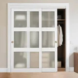 Vevor Schiebetür 1829 mm x 2032 mm (passende Öffnungsgröße), Bypass-Schiebetüren aus Milchglas mit Hardware-Kit, Massivholz & MDF-Platte mit wasserfester PVC-Oberfläche für Schränke Weiß