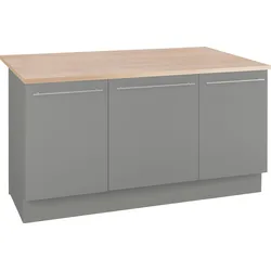 Kücheninsel OPTIFIT "Bern", grau (front: basaltgrau, korpus: basaltgrau, arbeitsplatte: akaziefarben), B:160cm, Komplettküchen-Sets, mit durchgehender Arbeitsplatte als Theke, Breite 160 cm