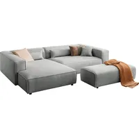 LeGer Home by Lena Gercke Polsterecke PIARA XXL, L-Form mit Schlaffunktion, Big-Sofa in Cord o. Leinenoptik, Hocker stellbar zum Schlafsofa (Krokodilverbinder), tiefe Sitzfläche grau