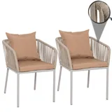 MCW 2er-Set Gartenstuhl MCW-N41, Outdoor Armlehne, wetterfest Aluminium Seilgeflecht Rope ~ grau Kissen taupe