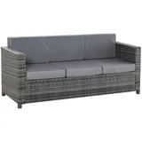 Outsunny Poly-Rattan Sofa mit Kissen 3-Sitzer Garten Loungesofa Polyester Grau