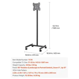 Vevor TV-Ständer 431,8-1397 mm Schwarz/Mehrfarbig