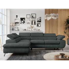 MKS Meble Ecksofa Sofa Grau, Wohnlandschaft L-Form mit Schlaffunktion und Bettkasten, Schlafsofa mit Bettkasten, Sofa mit Einstellbare Kopfstützen, Peter L ... - Dunkelgrau