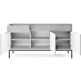 Selsey Sideboard Kommode 3-türig mit 3 Schubladen, Grau mit geriffelten Fronten, 154 cm -