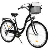 MILORD Damenfahrrad Citybike Komfort Mit Metallkorb Hollandrad Vintage Fahrrad, 26, 28 Zoll, 7-Gang (Schwarz, 28 Zoll)