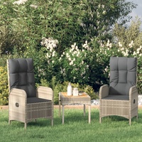 Ankonbej 3-tlg. Garten-Lounge-Set mit Kissen Grau Poly Rattan