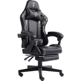 Trisens Gaming Chair im Racing-Design mit flexiblen gepolsterten Armlehnen - ergonomischer PC Gaming Stuhl in Lederoptik - Gaming Schreibtischstuhl mit ausziehbarer Fußstütze und extra Stützkissen