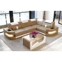 Sofa Dreams Ecksofa Ledercouch Sofa Leder Como L Form Ledersofa, Couch, mit LED, wahlweise mit Bettfunktion als Schlafsofa, Designersofa beige