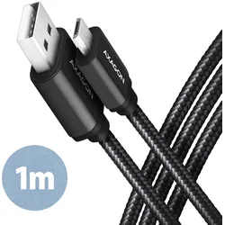 AXAGON BUMM-AM10AB HQ cable Micro USB   USB-A, 1m, USB 2.0, 2.4A, ALU, braid,