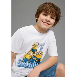 Kidsworld T-Shirt "MINIONS T-Shirt: BANANAS", Jungen, Gr. 140/146, weiß, Single Jersey, Obermaterial: 100% Baumwolle, bedruckt, Basic normal, Rundhals, abgesteppte Kante, Shirts T-Shirt, für Jungen, Kurzarm, aus Baumwolle