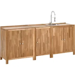 Outdoor-Küche 3er Set mit Spüle VENOSA Akazienholz Braun