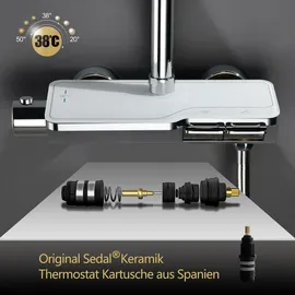 Görbach Regendusche Duschset mit Duscharmatur Komplettset, Edelstahl Duschsystem mit Thermostat, Überkopfbrause, Handbrause, Duschstange Chrom (2020CP)