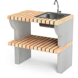 MOVELAR Modul Bailen XL, Arbeitsplatte aus farbigem Ziegelstein mit Spüle und Wasserhahn auf der rechten Seite