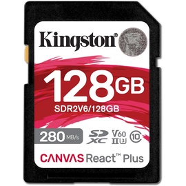Kingston Canvas React Plus V60 R280/W100 SDXC 128GB, UHS-II U3, Class 10 (SDR2V6/128GB)