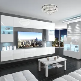 Belini Wohnwand Vollausstattung Wohnzimmer-Set Moderne Schrankwand mit LED-Beleuchtung Anbauwand TV-Schrank Weiß
