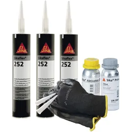vasalat Sikaflex 252 weiss oder schwarz mit Aktivator & Primer für Buntmetall Verklebung - 252 weiß mit Aktivator & Primer