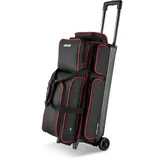 Vevor Bowlingballtasche für 3 Bälle mit Doppelrollen & separatem Fach für Schuhe (bis US-Größe 16) & übergroßer Zubehörtasche, einziehbarer Griff lässt sich auf 105 cm ausziehen Schwarz + Rot