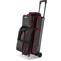 Vevor Bowlingballtasche für 3 Bälle mit Doppelrollen & separatem Fach für Schuhe (bis US-Größe 16) & übergroßer Zubehörtasche, einziehbarer Griff lässt sich auf 105 cm ausziehen Schwarz + Rot