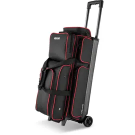 Vevor Bowlingballtasche für 3 Bälle mit Doppelrollen & separatem Fach für Schuhe (bis US-Größe 16) & übergroßer Zubehörtasche, einziehbarer Griff lässt sich auf 105 cm ausziehen Schwarz + Rot