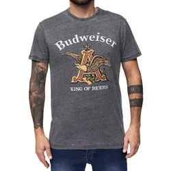 RE:COVERED X BUDWEISER Herren T-Shirt mit großem Logo Alltags-Shirt Baumwoll-Shirt Kurzarm-Shirt MMABI405 Grau - M