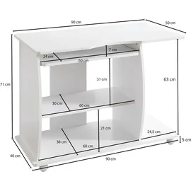 KADIMA DESIGN Computertisch GRASSE rollbar Weiß 90 x 71 x 50 cm mit Tastaturauszug, Laptop Tisch auf feststellbaren Rollen, PC-Tisch mit Drucker-Ablage
