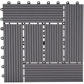Mendler WPC Bodenfliese Rhone, Holzoptik Balkon/Terrasse, 11x je 30x30cm = 1qm ~ Premium, grau versetzt