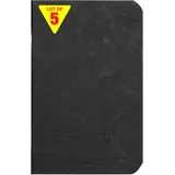 Clairefontaine 5x Age Bag, Notizbuch geheftet, 9x14 cm, 48 Blatt, 90g, Schwarz, 734101C
