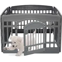 Iris Ohyama Welpenauslauf mit 4 Paneelen und abschließbarer Tür, H60cm, Öko Grau, Katzengehege, Hundebox, Für Outdoor, Indoor, Welpenlaufstall, Hundezaun, Welpenzaun, Laufstall Hund, Ci-604e Wd