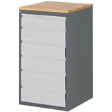 STIER Schubladenschrank Premium mit 6 Schubladen und Buchentop BxTxH 580x650x1035 mm
