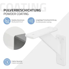 ML-Design 2 Stück Regalhalterung 120x120mm, Weiß, Aluminium, Schwebende Regalwinkel, Wandhalterung für Regalbrett, Regalträger für Wandmontage, Wandregal Wandkonsole Regalstütze