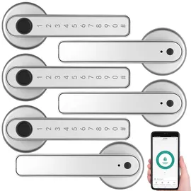 VisorTech 3er-Set Sicherheits-Türbeschläge Fingerprint-Scanner silber