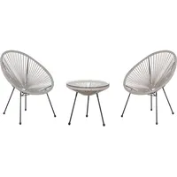 Beliani Balkonset Hellgrau Polyrattan Beistelltisch mit 2 Stühlen Spaghetti-Optik Modern Mexikanischer Stil Outdoor Balkon Terrasse Garten Möbel - Grau/Schwarz