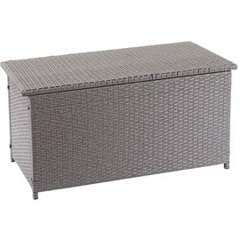 Mendler Poly-Rattan Kissenbox HWC-D88, Gartentruhe Auflagenbox Truhe Basic grau, 63x135x52cm 320l