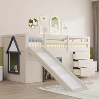Bett Hochbett Aufbewahrung Rutsche 90x200 Creme Okmyhome