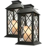 Hängende Solar-Gartenleuchten, Solarlaternen für den Außenbereich, LED, Laterne, Kerzenlicht mit Kerzeneffekt, IP44, Flammeneffekt, für Terrasse, Rasen, Balkon, Gartendekoration (2, Schwarz)