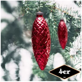 Antikas - Christbaumkugelset in Zapfen-Form, 4er Set | Glas, Rot, Struktur | H22,0xB7,5cm