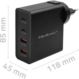 Qoltec GaN POWER PRO charger 2xUSB C, 2xUSB, 130W - Schwarz